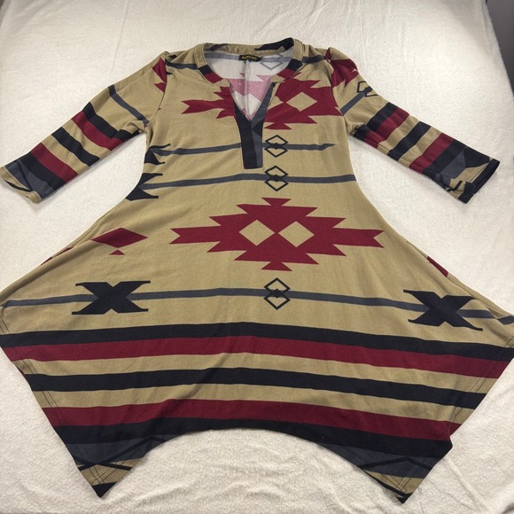 Reborn Aztec Print Dress XL Southwestern Tribal Boho 3/4 Sleeve - Picture 1 of 10
